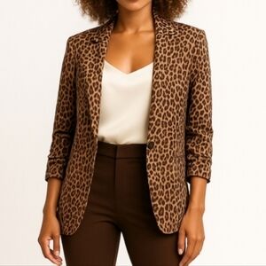 Animal Print 3/4 Sleeve Black Brown Tan Jacket Medium